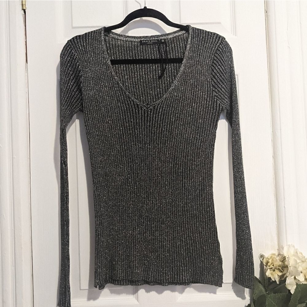 ASOS Brave Soul V-neck Sweater Metallic Thread